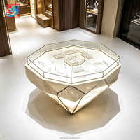 Vitrine de présentation de bijoux de luxe en forme de diamant, éclairage LED personnalisé, table de présentation de bijoux octogonale