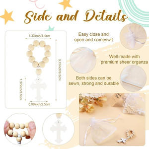 טבילת עץ עם צלב, שקית רשת לבנה וחוטי חרוז עץ לתפילה, מתנה מקלחת תינוק מתנה ראשונה - Product Image 3