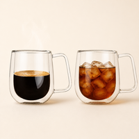Mug à café en verre borosilicate à double paroi, moderne, écologique, personnalisé, luxe, doré, transfert thermique haute température