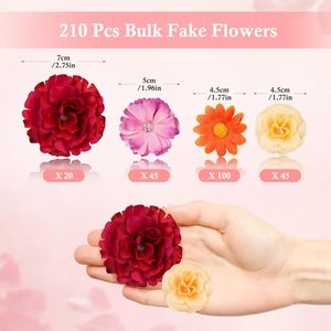 210 mini-têtes <span class=keywords><strong>de</strong></span> fleurs artificielles en soie 3D, en vrac, roses, marguerites, tournesols, pour mariages et artisanat, résistantes à la poussière et à l'<span class=keywords><strong>eau</strong></span> - Product Image 2