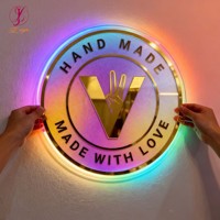 Autocollant en lettres dorées en acrylique miroir 3D, logo rond, enseigne en acrylique lumineuse, enseigne néon personnalisée pour la décoration murale