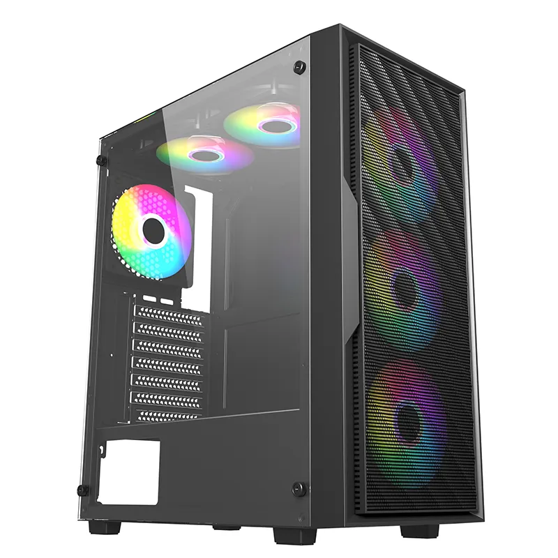 High Quality ATX Gaming PC Tower Case with Steel Mesh Panel Design 7 PCI Slots and Glass Panel 3.0 USB for Desktop Computer