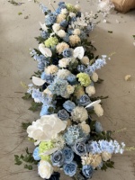 H-1018 40*100cm Décoration de scène de mariage, chemin de table en fleurs bleu marine, fleurs artificielles en soie bleu marine