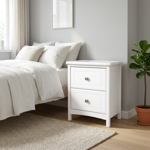 Modern White Wooden Nightstand With 2 Drawers Bedroom Furniture <b>Storage</b> <b>Side</b> <b>Table</b> For Bedside Use - Product Image 1