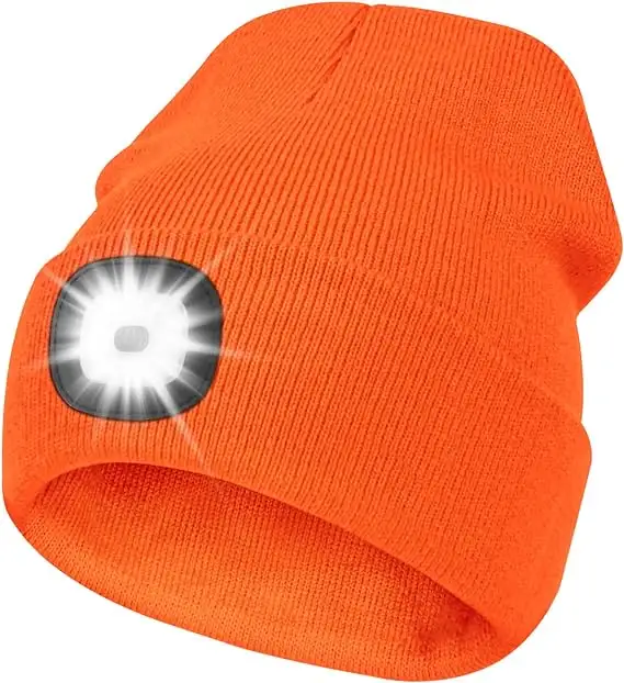 Bonnet personnalisé unisexe avec la lumière rechargeable lampe de poche chapeau lampe frontale Beanie Guy cadeaux LED Beanie Hat