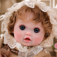Poupée Reborn de 18 pouces en vinyle intégral avec bonnet en dentelle, cardigan tricoté, sucette et cheveux bouclés, poupée nouveau-né pour jeu d'imitation