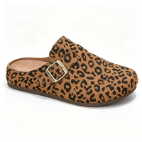 Mules plates décontractées tendance pour femmes, style coréen, imprimé léopard, en daim, à plateforme, respirantes, antidérapantes, sans talon, type Birkenstock, vente en gros