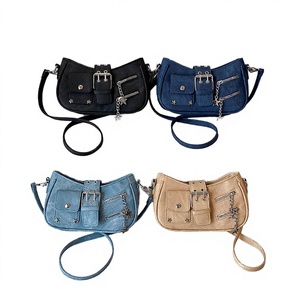 Bolso de Hombro de Mezclilla Vintage con Efecto Desgastado para Mujer, Novedad de Verano, Correa Única, Cremallera Oculta, Poliéster - Product Image 2