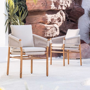 Meubles en bois de teck de haute qualité coussins imperméables dessus de Table en verre jardin ensemble de salle à manger Restaurant en plein air salle à manger entrée de l'hôtel - Product Image 3