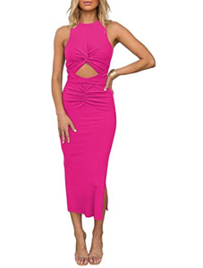 ชุดเดรสแขนกุดสำหรับผู้หญิง,เดรสผ้าเจอร์ซีย์ผ่าอัดชายจีบแบบกลวงไซส์ใหญ่สไตล์ยุโรปและอเมริกันฤดูร้อนปี2023 - Product Image 5