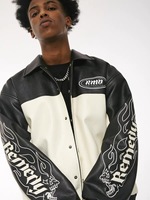 Vente en gros de blouson brodé avec logo personnalisé noir Patchwork blouson en cuir pour hommes Streetwear vestes en cuir pour hommes authentiques