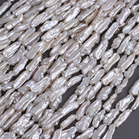 Perles de culture d'eau douce Biwa 8-9x23-25mm baroques blanches percées sur le long, brin de 40cm pour boucles d'oreilles et pendentifs