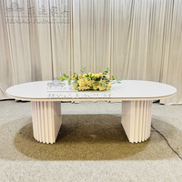 Meubles de mariage d'hôtel de style crème français table de salle à manger de luxe ovale blanche beige de base d'acier inoxydable