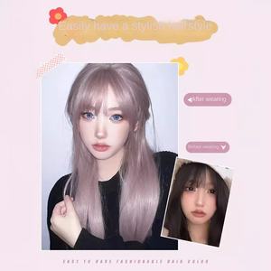 Perruque complète sans lacet pour femme, style groupe, cheveux longs et lisses, gris-violet, mode, poids unitaire 175g - Product Image 2