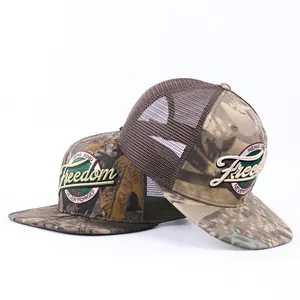 Qianzun Custom 6 Panel Embroidered Logo Structured Hat Snap Back Mesh Cap Camo Snapback Trucker Hat Camouflage