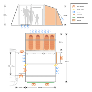 Lều bơm hơi lớn chống thấm nước 4 người, lều gia đình lớn/mái hiên - Product Image 6