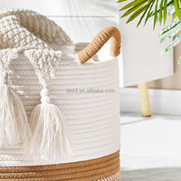 Grand panier de rangement vintage pliable en corde de coton tressée, type sur pied, pour vêtements de bébé, salle de bain, buanderie, armoire