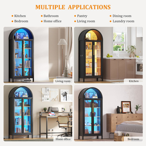 Display Curio <b>Cabinet</b> with Glass Doors, Arched Bookcase 5-Tier Tall <b>Storage</b> for Collectibles - Product Image 3