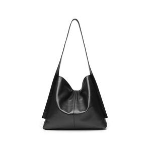 Sac fourre-tout de luxe en cuir véritable noir, style décontracté, grande capacité, avec fermeture éclair, pour femme, vente en gros - Product Image 1