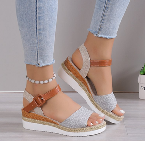 Sandali africani di <span class=keywords><strong>grande</strong></span> <span class=keywords><strong>taglia</strong></span> alla moda da <span class=keywords><strong>donna</strong></span> con zeppa estiva tacco bocca di pesce Casual plateau da <span class=keywords><strong>donna</strong></span> <span class=keywords><strong>scarpe</strong></span> romane sandali da <span class=keywords><strong>donna</strong></span> - Product Image 3