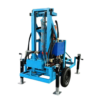Petite plateforme de forage de puits d'eau avec moteur diesel de 150 CV, équipement de forage mobile sur roues pour usage industriel et agricole, profondeur de forage 100-200 m.