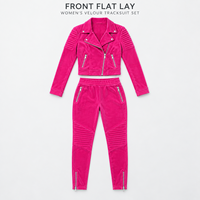 Ensemble de survêtement en velours personnalisé pour femme, veste courte asymétrique à fermeture éclair et pantalon slim pour un look tendance au quotidien
