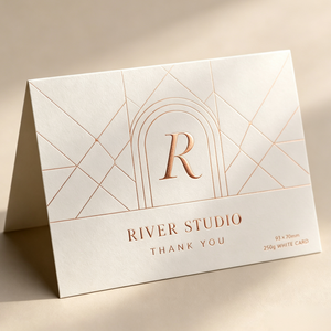 Wholesale Embossed Rose Gold Foil Printed Thank You Note <b>Cards</b> Custom Monogram Logo Luxury Matte White Folding Greeting <b>Cards</b> - Product Image 3