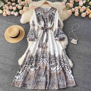 Bán Buôn 2024 Mùa Hè Châu Âu Và Mỹ Phong Cách Dresses Cổ Cao Eo Mỏng Phù Hợp Với In A-Line Lớn Đu Của Phụ Nữ Mặc - Product Image 5