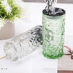 Hete Hamervormige Heldergroene Glazen Bekermokken 400Ml Tumbler Helderbruine Glazen Waterflessen Met Stro En Schattige Berendeksels - Product Image 5