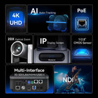 Sistema de Cámara PTZ 4K 20X NDI POE para Conferencias VX20M-4K NDI POE 20X AI HD MI USB3.0 RJ45 SDI NDI con Cámara y Controlador