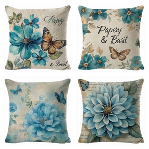 Funda de Almohada Cuadrada Lavable con Diseño Floral y Mariposas Estilo Americano Campestre para Sala de Estar o Sofá P2438 - Product Image 1
