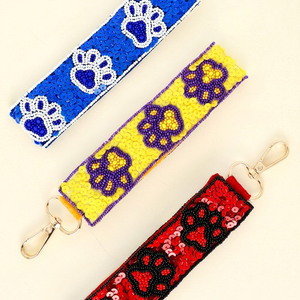 Lot de porte-clés perlés colorés à motif patte, assortiment de perles de rocaille et de sequins, avec double mousquetons dorés - Product Image 1
