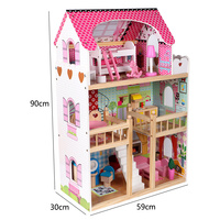 COMMIKI Maison de poupée en bois rose sur mesure OEM, grande taille, à assembler soi-même, avec meubles, jouet de simulation de scène de chambre pour enfants