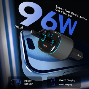 X12 4 en 1 Station de téléphone de voiture de charge rapide 60W sortie chargeur de voiture rétractable adaptateur rapide de Type C 2 câbles - Product Image 5