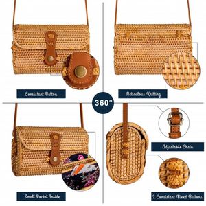 Borsa tote in carta tailandese, in rafia marocchina, per stoccaggio, borse a tracolla originali, borse con fiocco, borsetta con cappello, cesto naturale per Pedro Woven Buri - Product Image 4