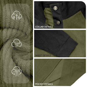 Sweat-shirt à manches longues pour homme, col montant, design boutonné, en velours côtelé, style patchwork rouge et bleu, vêtements de loisirs - Product Image 4