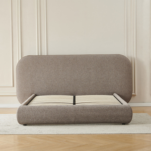 Base de Cama Moderna Minimalista de Tela Beige para Recámara Principal u Hotel - Product Image 1