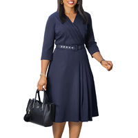 Robes officielles élégantes pour femmes, robe élégante à manches courtes, col en V, ceinture, mode modeste, robes formelles pour l'église, robes décontractées