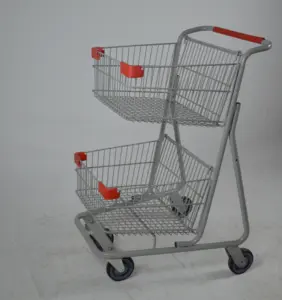 Supermarket Cart Supermarket Hand Push Food Cart For Sale Hand Trolley Prices Grocery Store 2-tier Shopping Cart