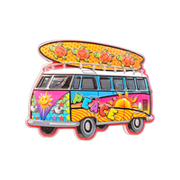 Aimant de réfrigérateur en résine, forme irrégulière, aux couleurs vives, thèmes Rétro Hippie Van, Bus de la Paix, Surf, Planche de surf, Camping-car vintage, décoratif