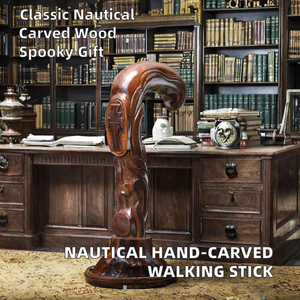 Canne de marche et bâton décoratif rond en bois sculpté à la main, style nautique vintage CH, poli, pour la maison, cadeau d'Halloween, Saint-Valentin, Diwali - Product Image 2