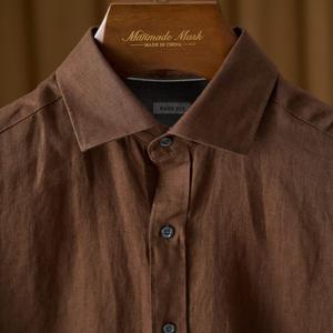 Chemise habillée ajustée pour <span class=keywords><strong>homme</strong></span>, en lin, décontractée et élégante, à manches longues, respirante, légère, douce, effet délavé, avec logo personnalisé - Product Image 2