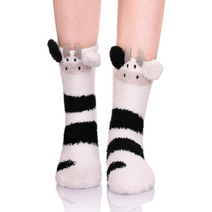 Automne et hiver chaussettes pour femmes 3D mignon à motifs d'animaux <span class=keywords><strong>girafe</strong></span> et chat corail polaire sol de couchage pantoufle chaussettes chaussettes chaudes - Product Image 5