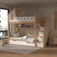 Cama Infantil de Madera con Forma de Casa de Árbol y Escaleras para Niños y Niñas, Cama Infantil Tipo Castillo en Oferta, Muebles para Dormitorio Infantil
