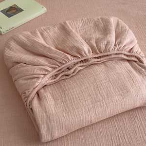 Drap-<span class=keywords><strong>housse</strong></span> en gaze froissée 100 % coton, doux, respirant, en coton lavé avec élastique pour l'été - Product Image 2