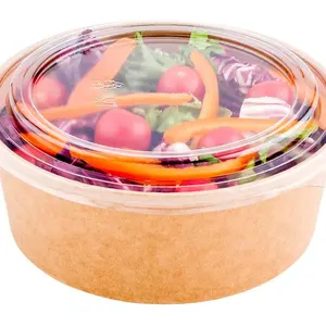 Bioサラダボウルpaperl Container紙サラダボウルと蓋12オンスサラダボウルKraft Compostable Paper Food CupとVented Lid