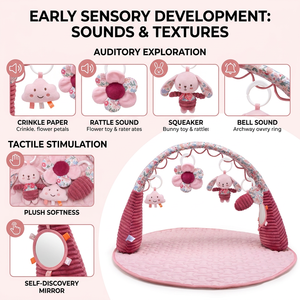 Nuevo Tapete de Actividades Floral OEM para Bebés con Arcos, Colchoneta <span class=keywords><strong>Acolchada</strong></span> para Tummy Time, <span class=keywords><strong>Alfombra</strong></span> Sensorial <span class=keywords><strong>Acolchada</strong></span> Rosa Vintage para Recién Nacidos - Product Image 5