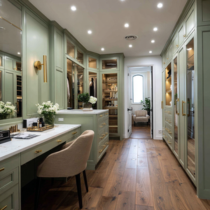 Armoire de <span class=keywords><strong>dressing</strong></span> de luxe VSME vert sauge laqué mat avec îlot central intégré et coiffeuse, ensemble armoire de casal - Product Image 6