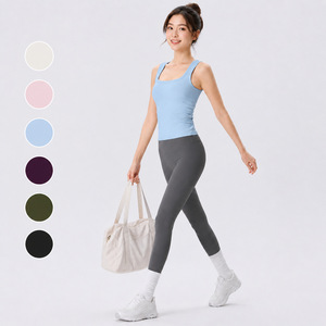 Women's Wide Strap Yoga Vest Square Neck Breathable Sports Top With Integrated Pads For Pilates Fitness Wear - Product Image 1