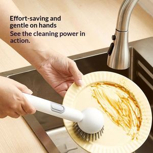 Multifunctional Liquid Dispensing Rotary Cleaning <b>Brush</b>, Non-Scratch Non-Stain Pot Scrubber for Kitchen Dishes & Cookware - Product Image 2